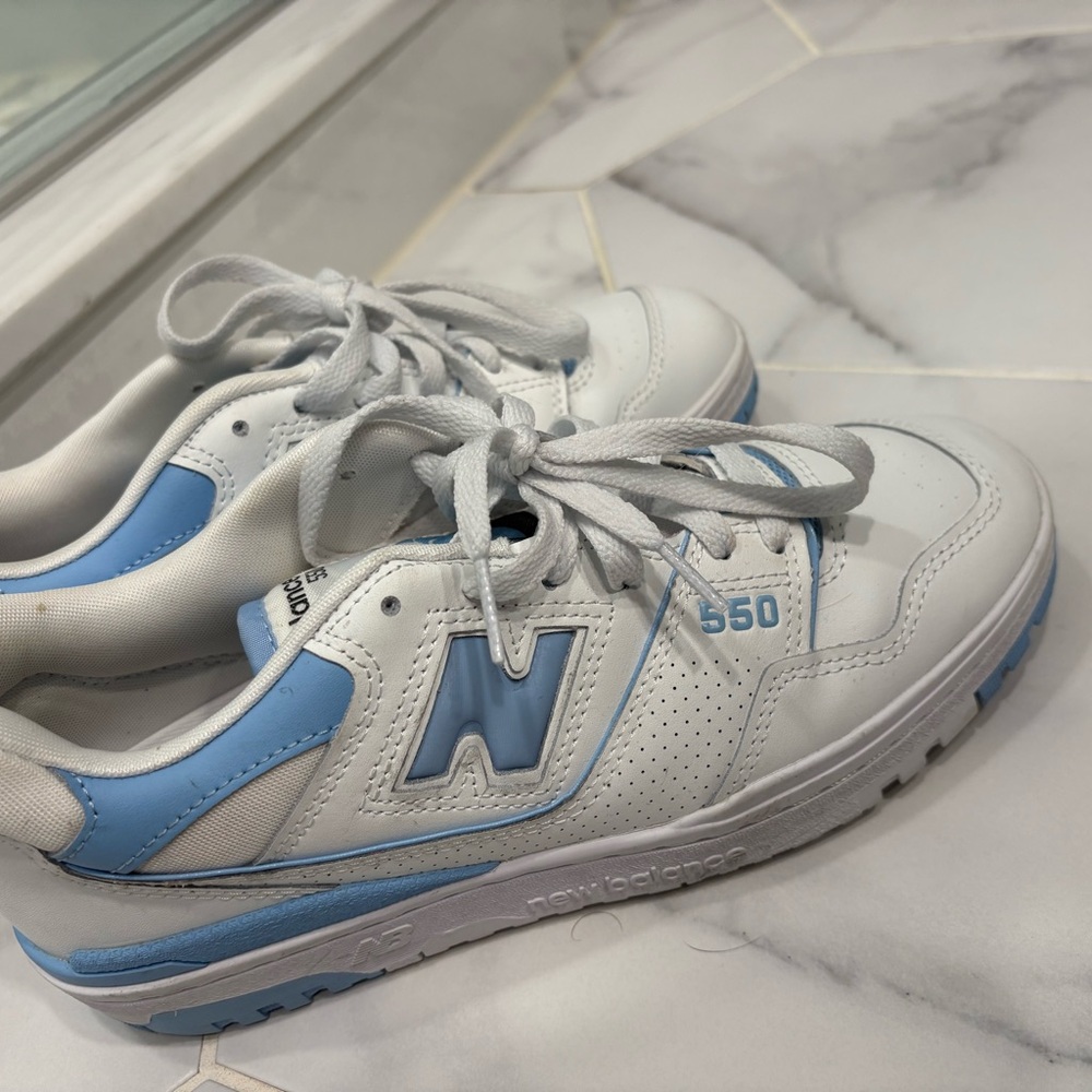 New Balance 550 White and Light Blue Sneakers